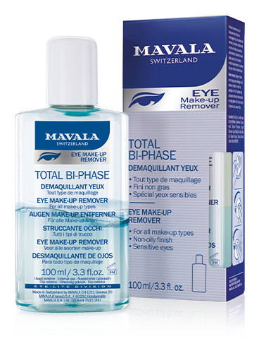 Total Bi-Phase Démaquillant yeux — Formule huile-en-eau pour ôter tout type de maquillage.